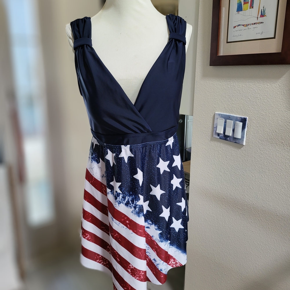 Patriotic American Flag Stars and Stripes swim Dress top Tankini - top only